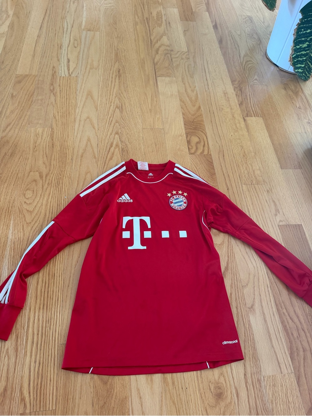adidas Red FC Bayern Youth Long-Sleeve Jersey with White Accents